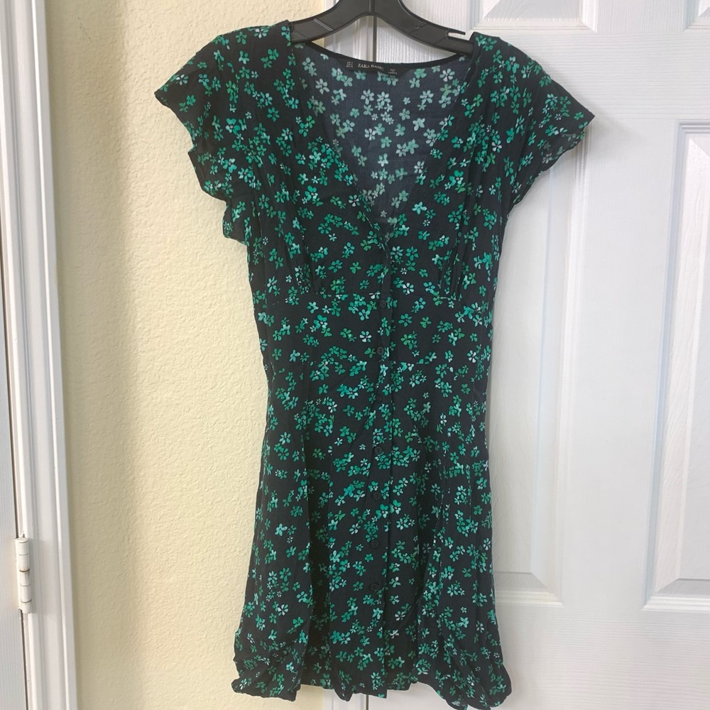 Black Green Flower Zara Basic Dress